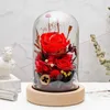 Flores decorativas, regalo del Día de San Valentín para novia, caja de cubierta de cristal con luz LED de rosa eterna, adorno para madre, recuerdo de boda, dama de honor