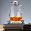 Hip Flasks Verre Eau Froide Pot 1800 ml Résistant À La Chaleur Borosilicate Jus De Fruits Pichet Café Pichet Après-Midi Fleur Thé Théière