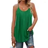 Women's Tanks 2023 Casual Summer Shirts Pleated Petals Round Neck Keyhole Loose Tops Camisole