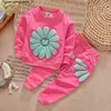 Neonate Completi di abbigliamento Primavera Autunno Fiori Tempo libero T-shirt a maniche lunghe Pantaloni Neonata Vestiti per bambini Abiti Bebes