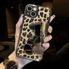 Mobiltelefonfodral Original Luxury Leopard Print Leather HD Mirror Shock Proof Telefonfodral för iPhone 14 13 12 11 Pro Max x 8 Plus Skydd Cover L230731