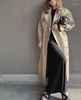 Женские траншеи Coats 2023SS Женская модная мода длинное пальто с двойным грудным наплечником