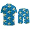 Herrspårar citron blossom strandkläder män set blommor tryck casual skjorta set sommar grafiska shorts tvådelar retro kostym stor storlek