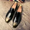 Erkekler için Elbise Ayakkabı Partisi Coiffeur Düğün Elegant İtalyan Marka Patent Deri Deri Resmi Sepatu Slip On Pria 230801