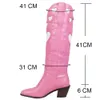 Buty Aosphiraylian Pink Heart Kształt kolanowy Kowbojek dla kobiet 2023 Retro Patchwork Soszcie Kwiatowe Buty Western Buty 230801