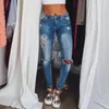 Jeans Feminino Feminino Buraco Rasgado 2023 Primavera Cintura Alta Calça Elástica Magra Calças Elásticas Casual Senhoras Sexy Denim Lápis