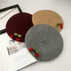 Berets Cildren's Adult Cerry Beret Autumn And Winter Warm Irl Pure Color Cute Japanese Andmade Fasion Parent-cild Painter At