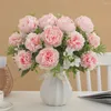 Fleurs décoratives pivoine artificielle avec tige 6 têtes non flétries pas d'arrosage mariage Po accessoires réaliste Faux Chine Rose bouquet de fleurs