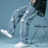 Jeans pour hommes déchirés hommes mode décontracté Baggy droite hommes Streetwear ample Hip Hop trou Denim pantalon vêtements