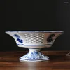 Plates Chinese Blue And White Porcelain Fruit Plate Hollow Out High Foot Basket Living Room Decor Home Underglaze Color