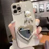 Mobiltelefonkisten Bling Heart Mirror Hülle für iPhone 14 Pro Max 13 plus 12 Pro 13 11 7 8 plus 6s x xsmax glitzern süße Kaninchen -Ohren Plattierung L230731