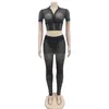 Zweiteilige Damenhose, Schwarz, Rot, V-Ausschnitt, Sommer, durchsichtig, elegant, solide, durchsichtige Mesh-Oberteile, Anzüge, 2 2023 Club-Nacht-Party-Frauen-Outfits