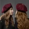 Stingy Brim Hats ylwhjj Новая женская шляпа Berets Fashion Solid Color Sired Latched Berets с стразами.