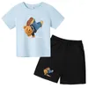 Kläderuppsättningar 2023 Fun Bear Car Invertered Print Boy/Girl T-shirt Top Shorts 2 Piece Set Kids Summer Baby Sweet Athleisure Suit For Ages 3-14