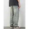 Men's Jeans Hip Hop Vintage Grey Oversized Baggy Crack Calf Length Pants Gothic Wide Trousers Y2K