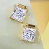 Stud Earrings Vinregem 8 8MM Princess Cut Lab Created Sapphire Gemstone Ear Studs 18K Gold Plated 925 Sterling Silver Fine Jewelry