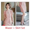 Платье с двумя частями Summer Fashion Pink Blazer Women Business Suits Юбка и куртки, набор для женщин