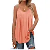 Women's Tanks 2023 Casual Summer Shirts Pleated Petals Round Neck Keyhole Loose Tops Camisole