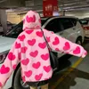 Kvinnors hoodies y2k stil streetwear 18 kvinnor mode söt flanell rosa kärlek zip hoodie harajuku lösa tröjor anime kawaii kläder