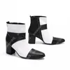 Christia Bella Designer Preto Branco Patchwork Salto Alto Homens Botas Couro Genuíno Vestido de Festa Botas Moda Masculino Botas Curtas