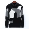 Herrtröjor 2023 varumärke Autumn Winter Thick Warm Shirt Collar Twinset Sweater Pullover Clothes Men mode mönster jul stickad