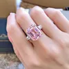 Wedding Rings Sparkling 925 Sterling Silver 13 15mm Simulated Topaz Pink Quartz High Carbon Diamond Party Big Gemstone Ring for Women 230802