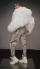 Stage Wear Nightclub Printed Hollow Leather Pants Imitation Fur White Nude Muscle Men's Bar GOGO Costume