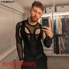 Men s Sleepwear INCERUN Men Bodysuits Mesh Patchwork See Through Pajamas O neck Long Sleeve Rompers Underwear 2023 Skinny Sexy Bodysuit S 5XL 230802