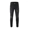 Jeans da uomo AM Skinny strappati neri Slim Fit Hole Pencil Pants Casual Biker Streetwear Pantaloni in denim di alta qualità