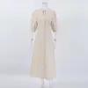 Robes décontractées Beige longue lin une pièce robe femmes col en v élégant manches bouffantes 2023 été ample dos nu coton et