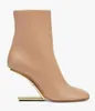 Winter Luxury First Women Ankle Boots Nappa Leather High-heel Boots Fashion Booties Rounded Toe Gold-colored Metal Party Wedding Booty35-42