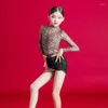 Stage Wear Robe de danse latine pour filles Imprimé léopard sexy à manches longues pour enfants