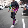 Men's Tracksuits Men's Spring Autumn Tracksuit Casual Art Print T-Shirt Trousers Set Fashion Suit Male Outfit Clothing Colorful Streetwear T230802