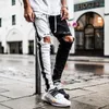 Jeans masculino branco skinny rasgado de algodão elástico fino ajuste hip hop jeans esfarrapado casual para jogging calças