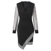 Abiti casual 2023 Abito da sera con scollo a V Sexy Office Lady Slim Elegante Primavera Autunno Paillettes tinta unita Moda donna