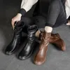 Botlar Orijinal Deri Kadınlar 2023 Vintage İngiliz Tarzı Çok Çok Yahudi Kalın Düşük Bacak Kadın Ayakkabı Kış Bayan Ayakkabı