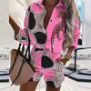 Kvinnors träningsdräkter Casual Two Piece Set Summer Leopard Print Shorts Suit Half Sleeve Shirts Tops och 2 Set Button Shirt Outfits 2023