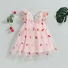 Abiti da ragazza FOCUSNORM 0-4Y Toddler Kids Princess Dress Sleeve Cherry / Floral / Dot Print Pizzo Tulle Farfalla 5 colori