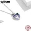 Pendant Necklaces WOSTU Adjustable 925 Sterling Silver Purple Sea Fish Scale Heart Love Long Chain Necklace For Women Jewelry CQN468 230801