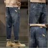 Мужские джинсы повседневная уличная одежда винтажная мешковатая мужчина гарема брюки для джинсовых штанов для исправленных карманов Hiphop Plus размер