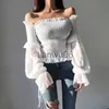 Women's Blouses Shirts Srping New Casual Long Sleeve Slash Neck Sexy Corset Top Blouses Lace Office Ladies Tops Solid Chiffon Shirt Blouses Women 12813 J230802