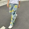 Men's Jeans 2023 Streetwear Men Stylish Hip Hop Ripped Patch Slim Fit Pants Casual Straight Denim Trousers