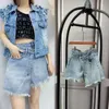 Abbigliamento da donna con gonna corta ksubi nuova camicia non collisione 2023 orlo crudo irregolare denim personalizzato