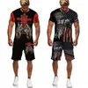 Tute da uomo Summer Knight Templar 3D Print T-shirt/Pantaloncini/Completo Fantastico Manica corta Set da 2 pezzi Armatura medievale Holy Cross Abiti Cosplay