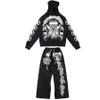 Hellstar Studios Victory Sports Suit Sweatshirt and Pants Tracksuit Black Red Blue Patchwork Wash Svart SMLXL