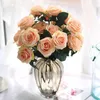 Fleurs décoratives Artificielle Rose Bouquet 10 tête Faux Soie Blanc Rose Mariage Mariée Arrangement De Fleurs Décor À La Maison