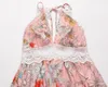Robes décontractées robe d'été pour les femmes 2023 Sexy dentelle accrocher cou taille haute col en v foral longue Maxi Boho dos nu plage robe d'été