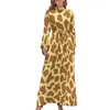 Casual Dresses Giraffe Print Dress High Neck Green And Gold Pattern Bohemia Long Sleeve Korean Fashion Maxi Kawaii Vestido