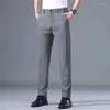 Calças Masculinas 2023 Homens Verão Fino Negócios Casual Stretch Slim Elástico Cintura Terno Moda Clássico Preto Cinza Azul Calças Masculino