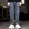 Heren Jeans Denim Trend All-match Hong Kong Style Losse rechte broek Elastische taille Tie Rope Tide Brand Long